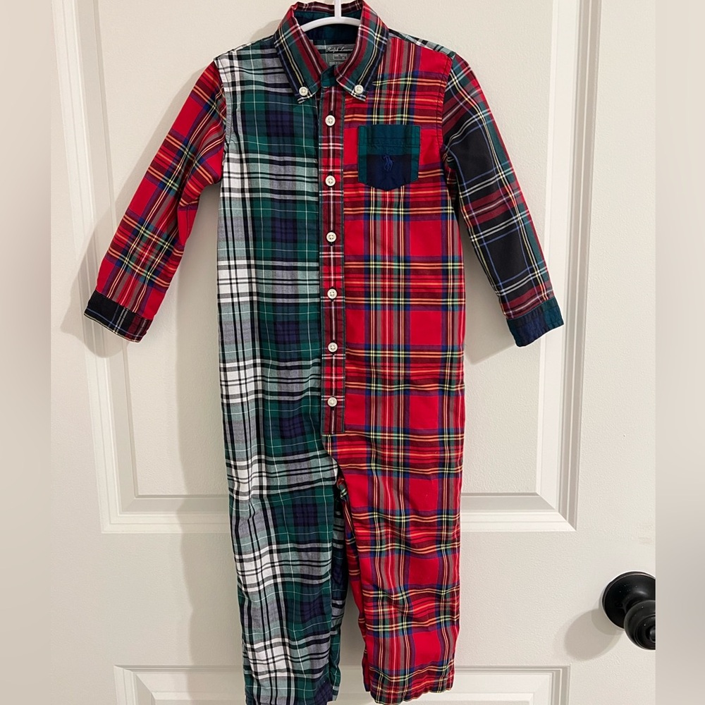 Ralph Lauren Baby Cotton “Christmas” Plaid Coverall / One-Piece
